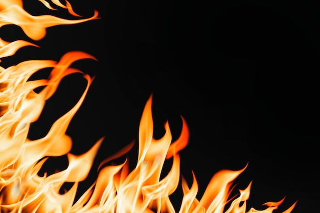 燃える炎の背景、火の境界線のリアルな画像