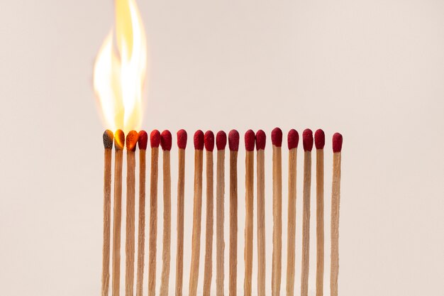 Burning matches assortment still life