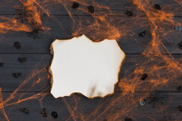 Burning paper with gossamer effects and decorating spiders