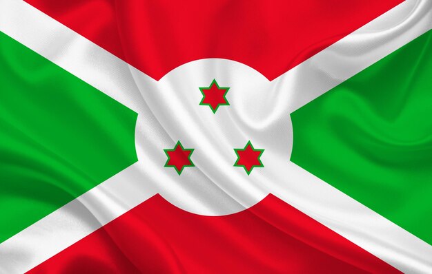Burundi country flag on wavy silk fabric background panorama - illustration