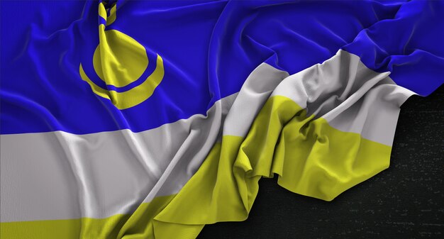 Buryatia Flag Wrinkled On Dark Background 3D Render