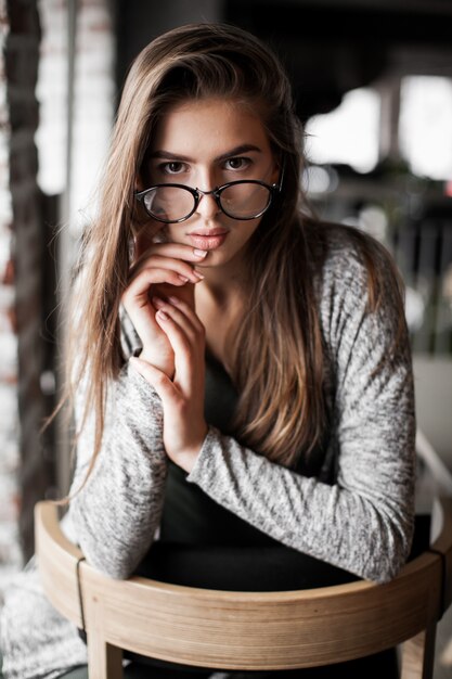 business cafe beautiful background brunette