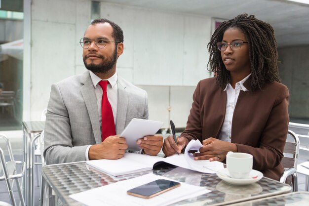 Business colleagues reviewing documents