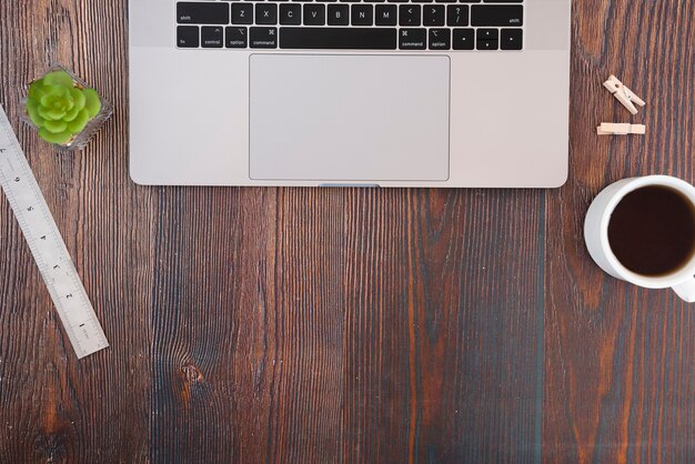 Business desk frame flat lay