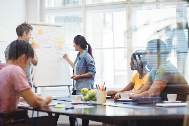 Free photo business executives discussing with their colleagues on whiteboa