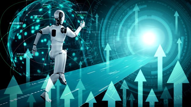 Business growth concept by using ai robot and machine learning technology
