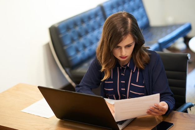 Business lady checking contract