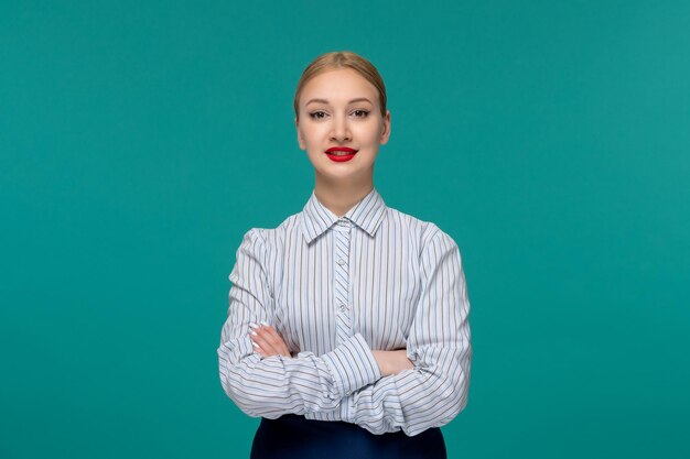 Business lady confident cute girl in office outfit