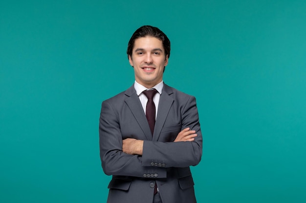 Business man handsome cute guy in grey office suit