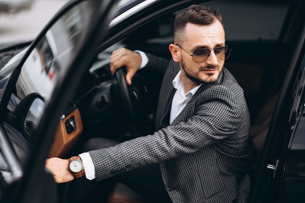 Business man sitting in car