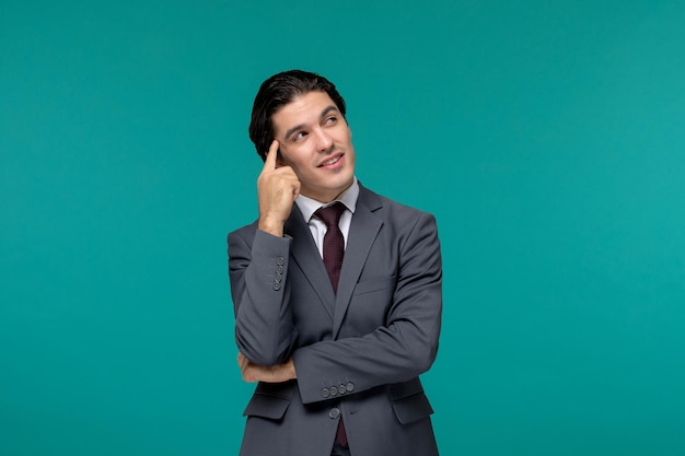 Free photo business man thinking handsome cute guy in grey office suit and tie