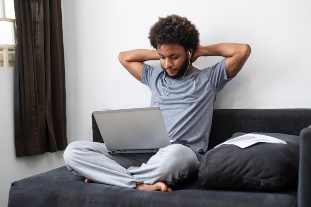 Business man working from his living room