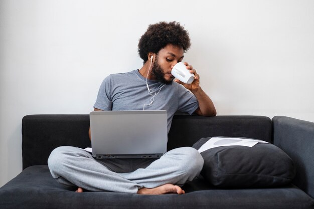 Business man working from his living room