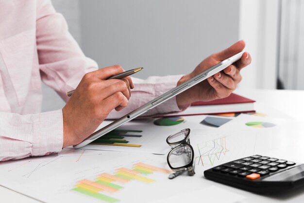 Business man working in a office desktop