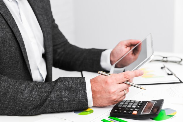 Business man working in a office desktop