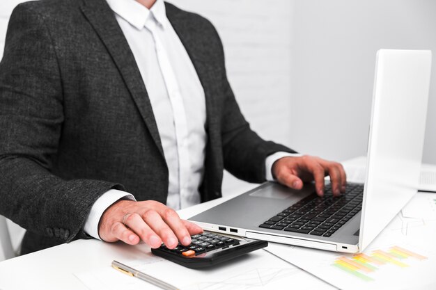 Business man working in a office desktop