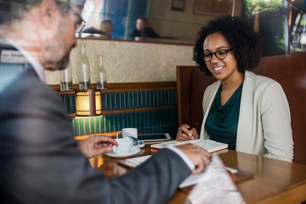 Business meeting at a cafe