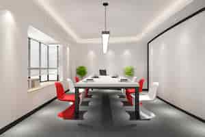Free photo business meeting room on high rise office building with colorful decor furnture