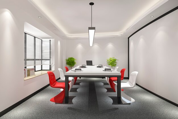 Business meeting room on high rise office building with colorful decor furnture