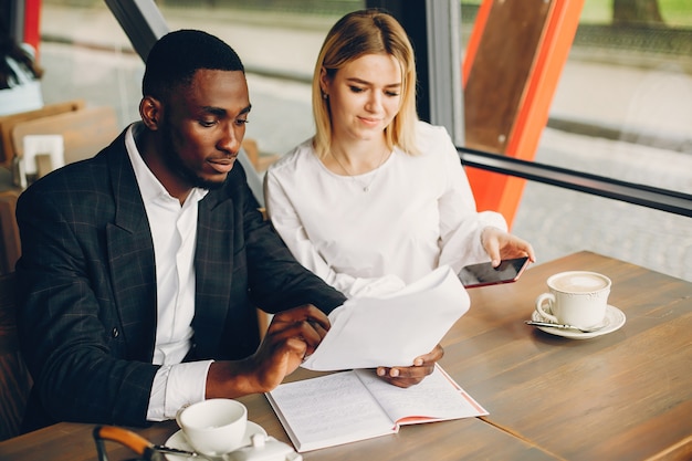 Business partners sitting in a cafe