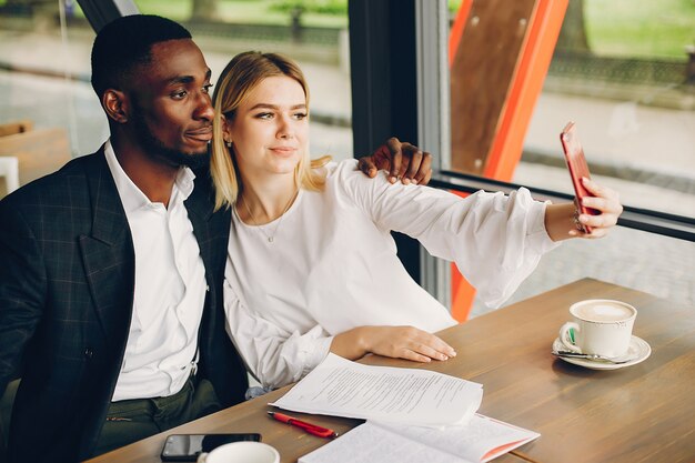 Business partners sitting in a cafe