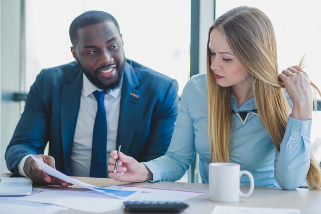 Business people analyzing data