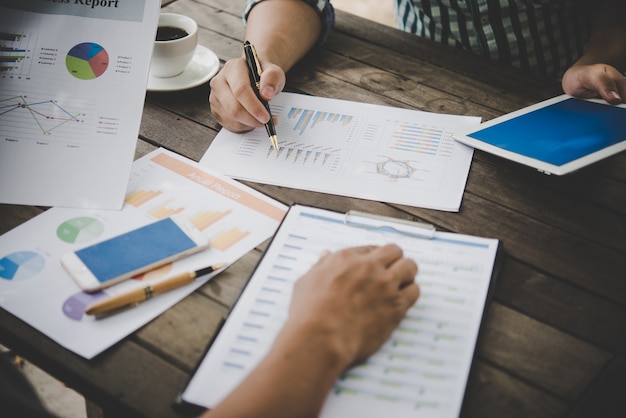 Business people discussing during a meeting with analysis.