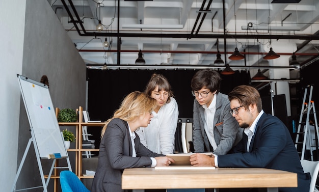 Business people having discussion, dispute at meeting or negotiations