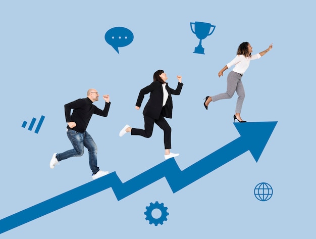 business people rushing towards success