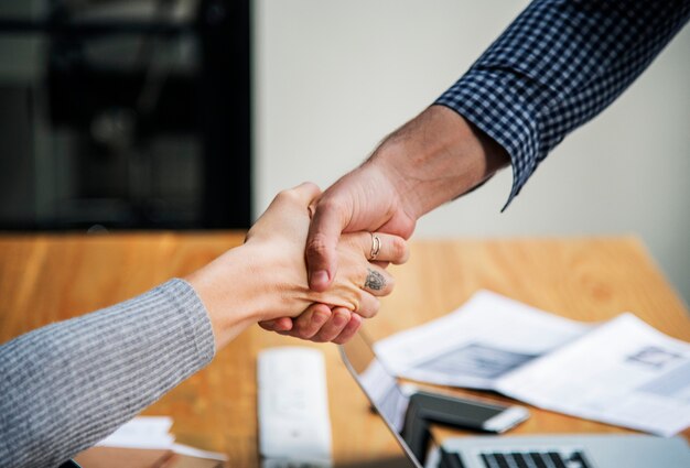 Business people shaking hands in agreement