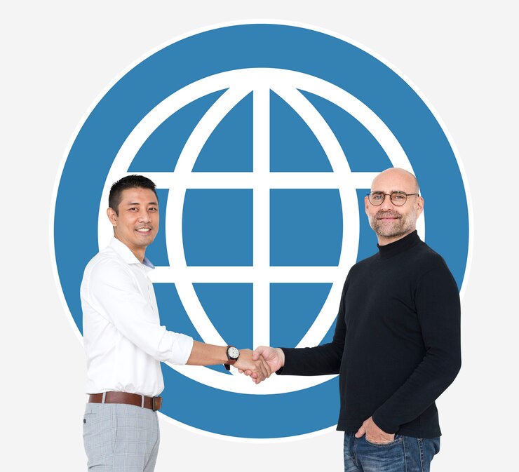 मुफ़्त फोटो business people shaking hands in front of a www icon