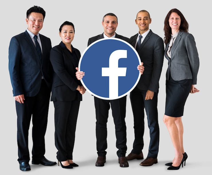 無料Photo facebookのアイコンを表示しているビジネス人々