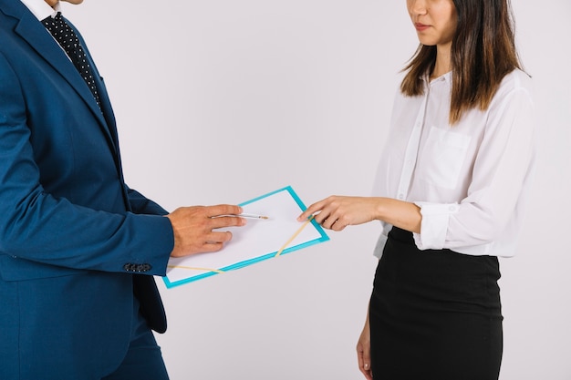 Business people with clipboard