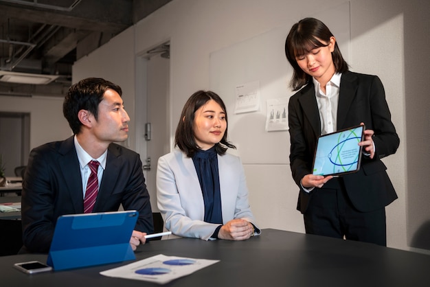 Business people working with ipad front view