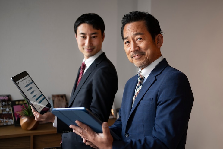 Free Photo business people working with ipad medium shot