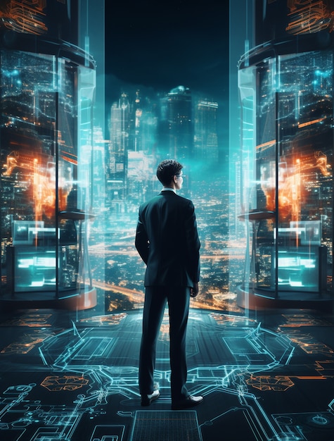 Free photo business person in futuristic business environment