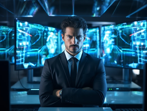 Free photo business person in futuristic business environment