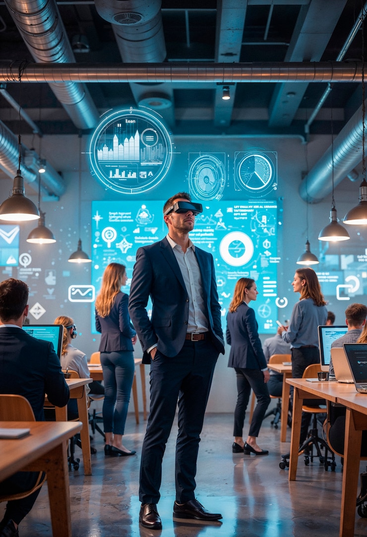 Free Photo business team using vr headset in modern office