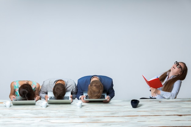 Business team working on their business project together at office