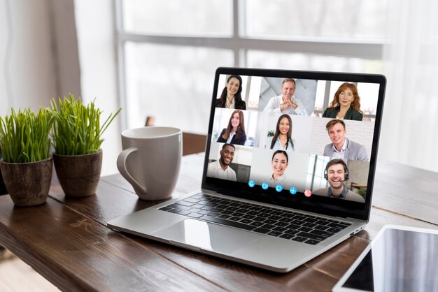business video call on laptop