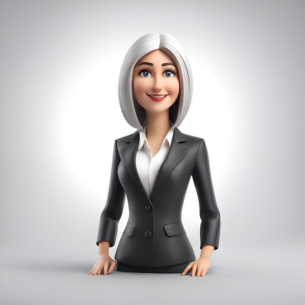 Free photo business woman in black suit on gray background 3d rendering