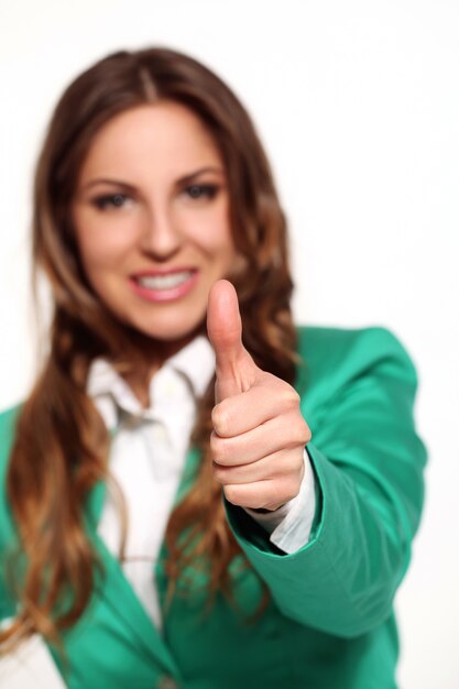 Business woman in green suit