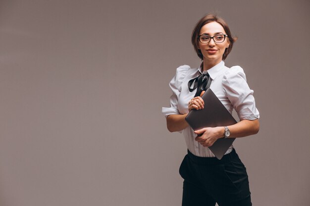 Business woman with computer isolated