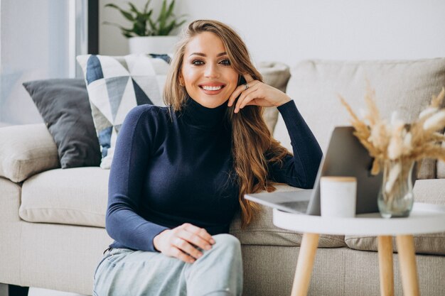 Business woman working on laptop at home