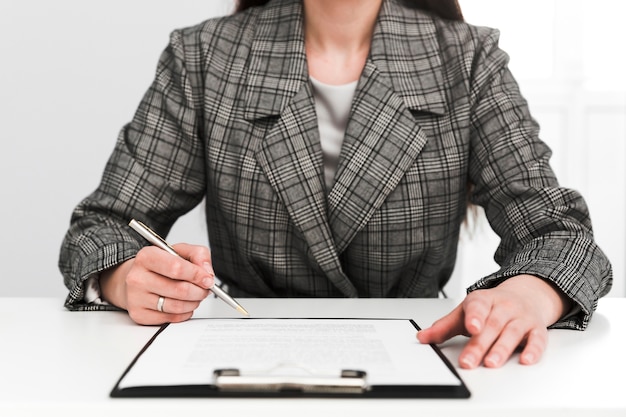 Business woman working in a office desktop