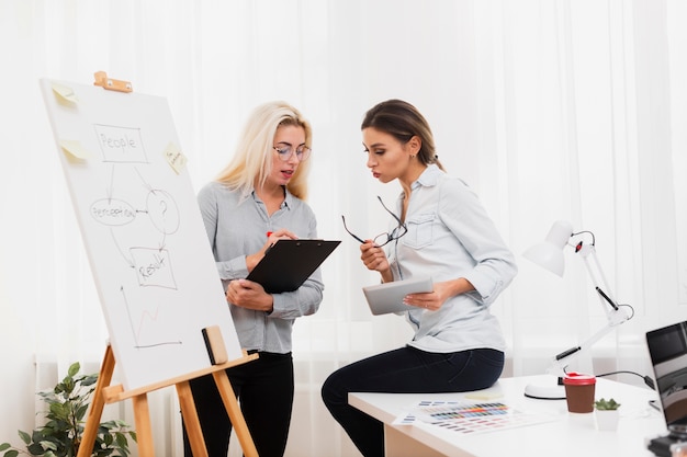 Business women looking on a clipboard