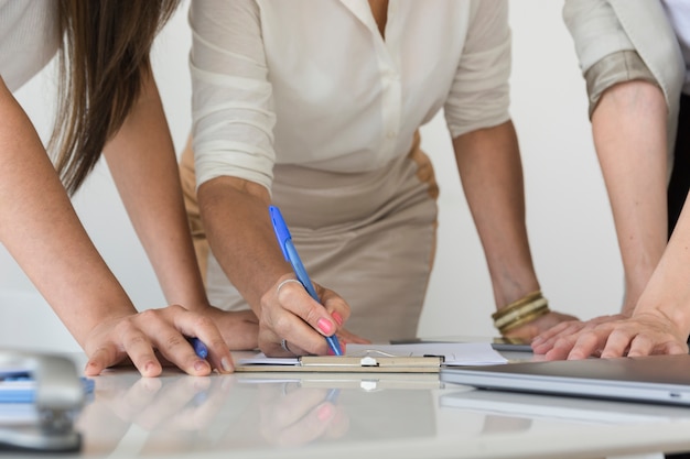 Business women working together on a project close-up