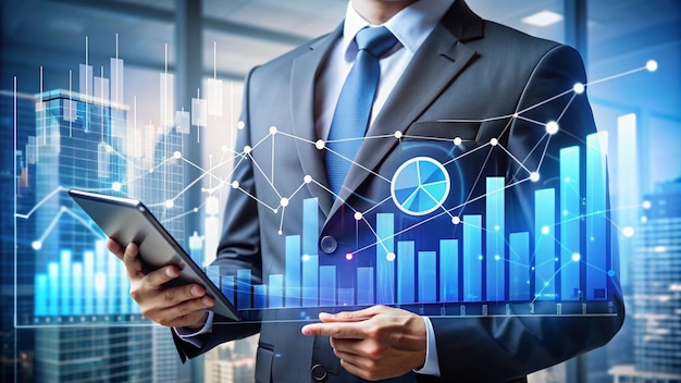 Free photo businessman analyzing data on digital tablet