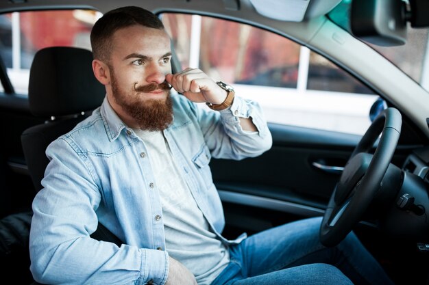 businessman beard automobile backseat business