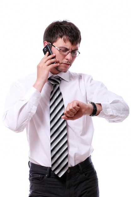 Businessman checking his wirts watches